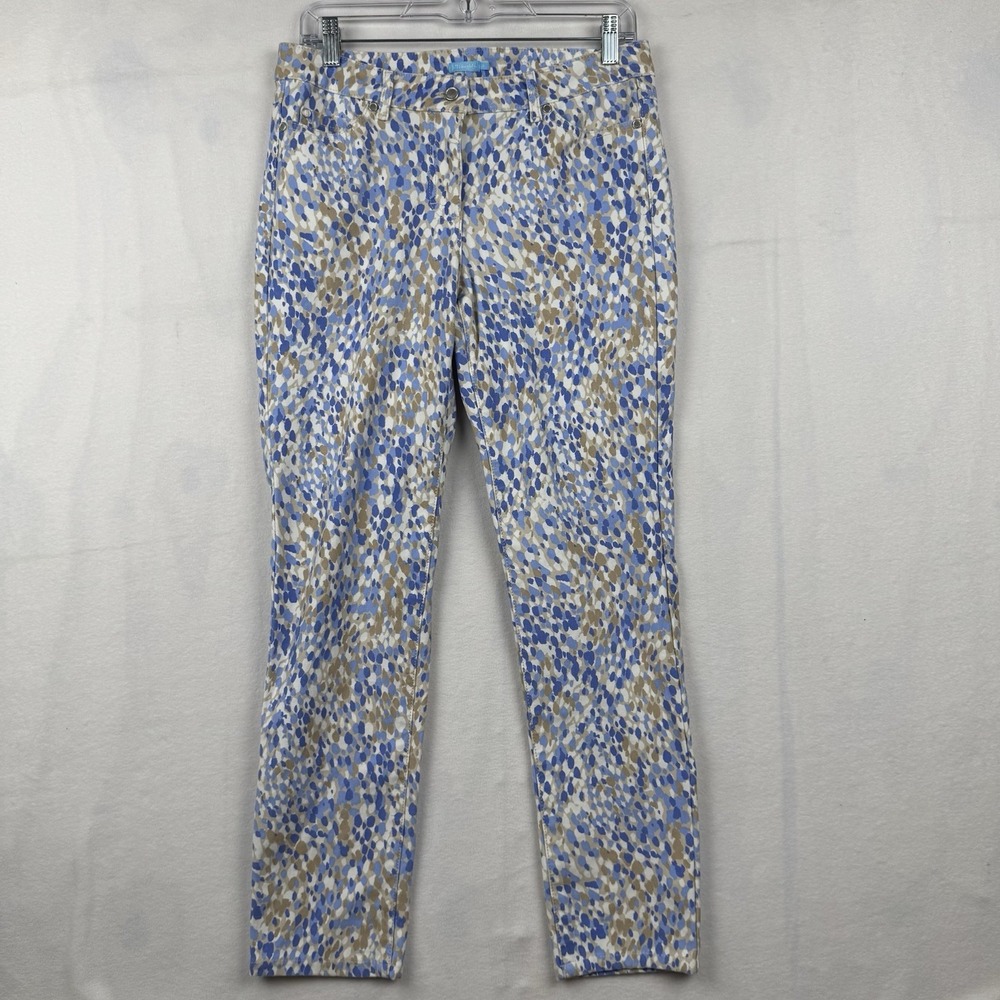 J. MgLaughlin Pants Womens 8 Blue Beige All‎ Over Dots Straight Leg Mid Rise